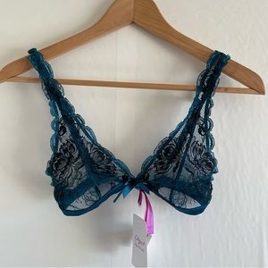 L’Agent by Agent Provocatour Teal and Black Bra Size Small